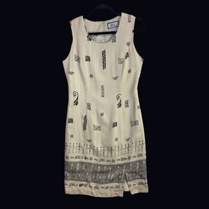 VTG Bicé Sag Harbor S Midi Sheath Dress Tribal Print Wearable Art Maximalist 90s